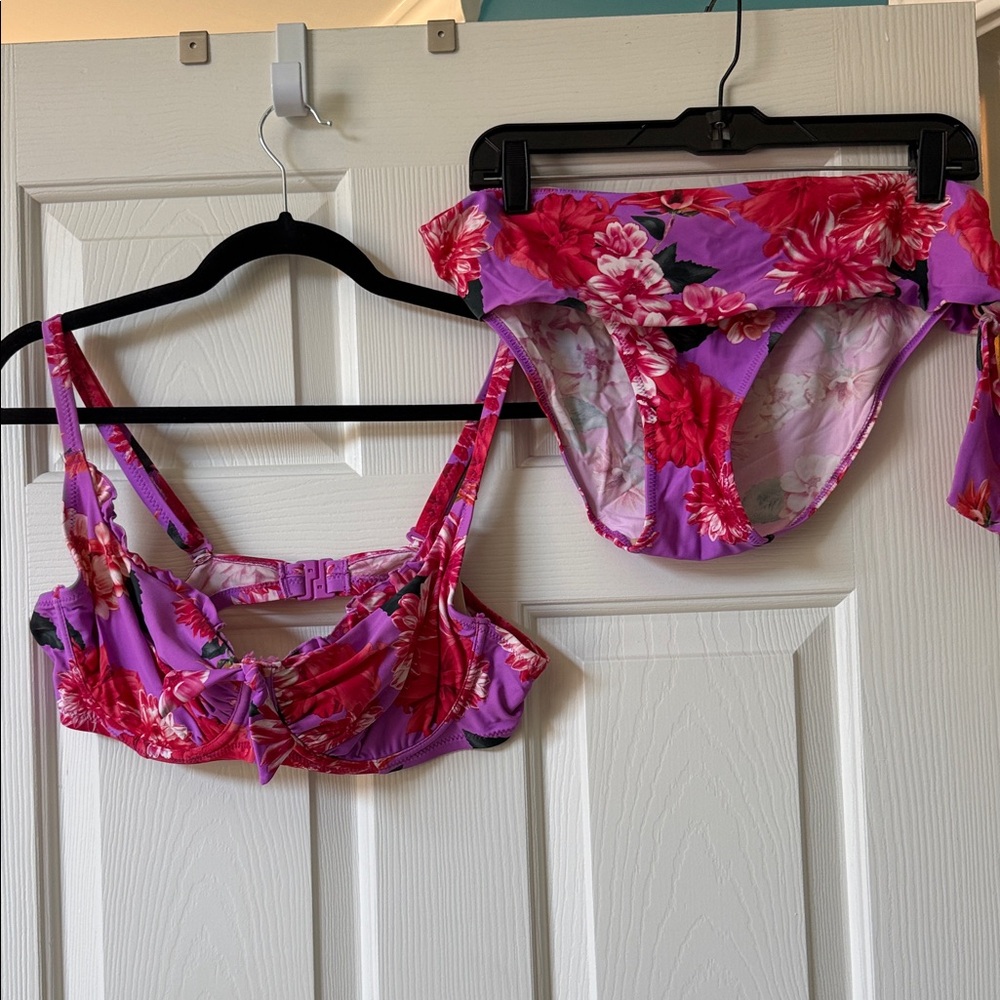 Floral Women's Bikini Set - Purple and Pink